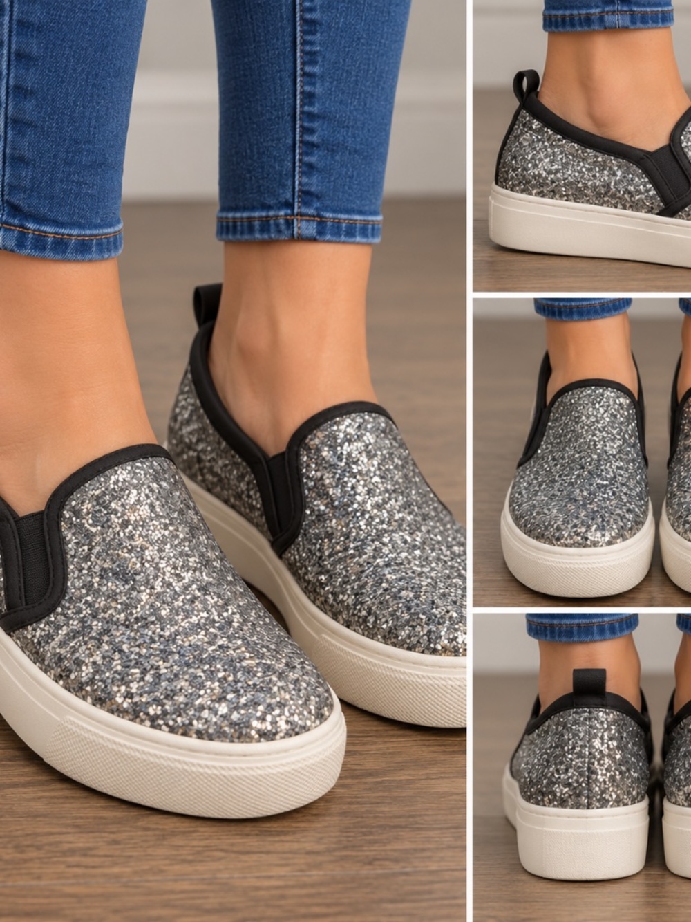 Marc by Marc Jacobs Silver Glitter Slip-On Platform Sneakers Size 36 US 6